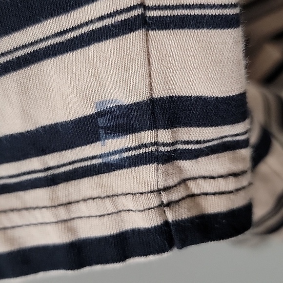 ATM Size M Tan w/ Black Stripes Boy Tee, Long Sleeve, Button Shoulder Detail EUC - Picture 7 of 14